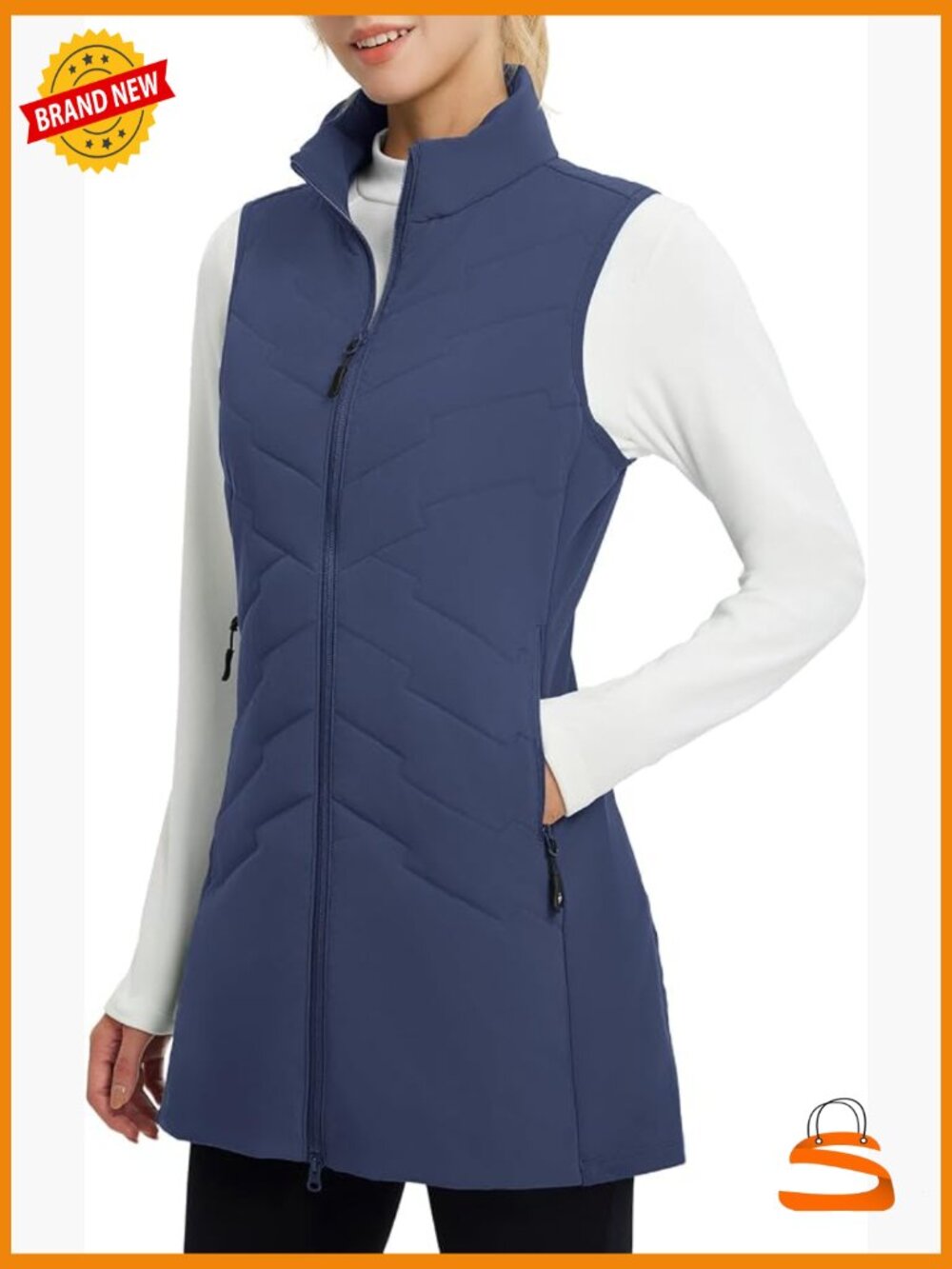 Long Puffer Vest Sleeveless Running Jacket Warm Fleece Hybrid Lightweight
